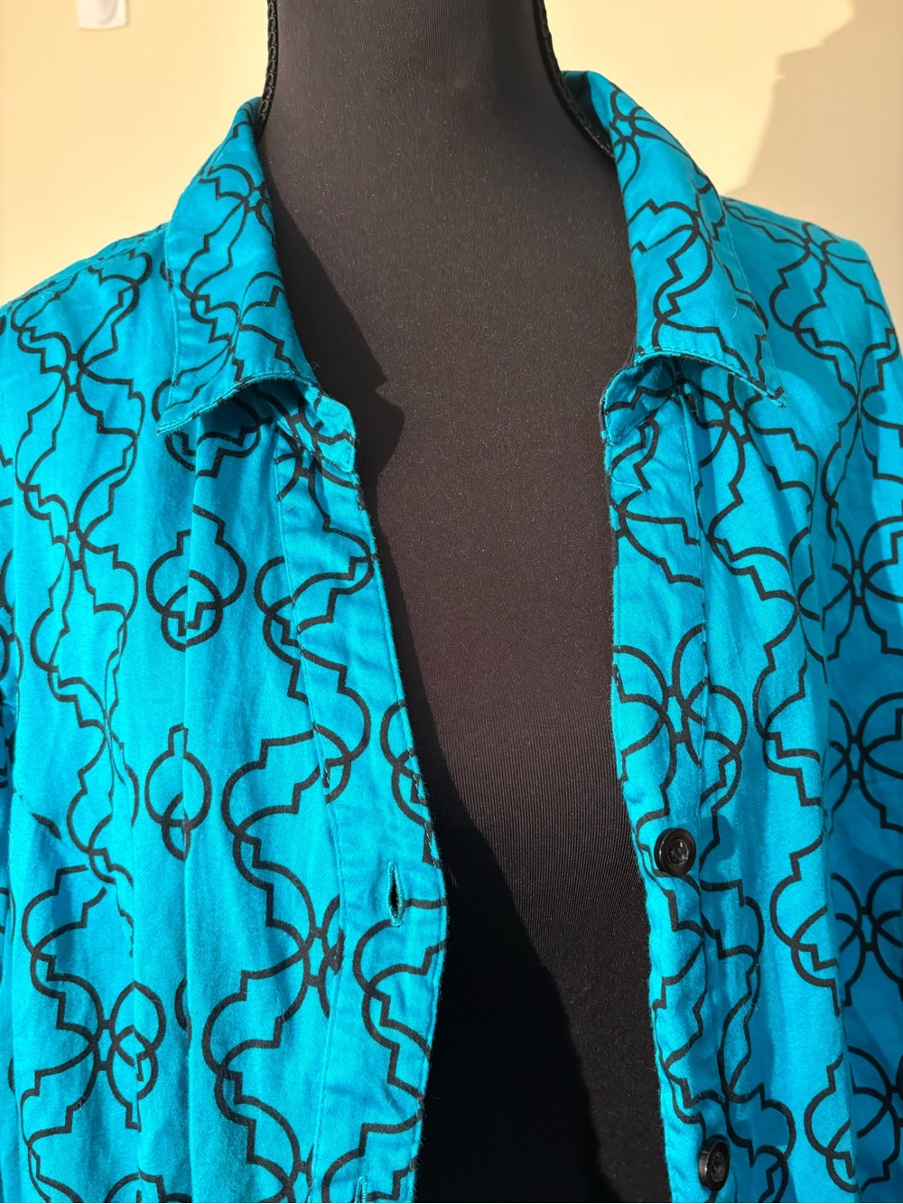 2X Catherines Teal & Black Geometric Button-Up Shirt.Colorful Slenderizing!#Arts - Picture 4 of 12